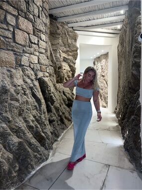 Light Blue Maxi Skirt with High Waist - Women